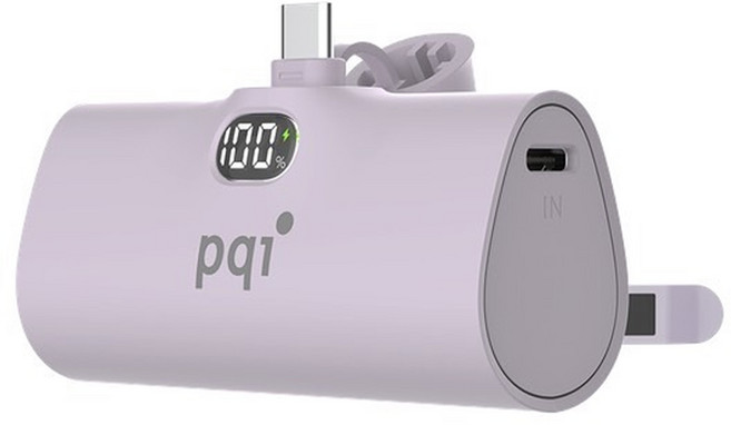 pqi 勁永 PD05 口袋型隨身行動電源 20W PD快充 自帶充電線 隱藏式支架, 紫色