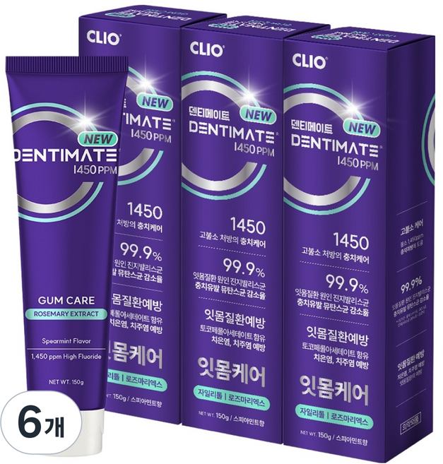 크리오 덴티메이트 고불소 1450 잇몸케어 치약, 150g, 6개