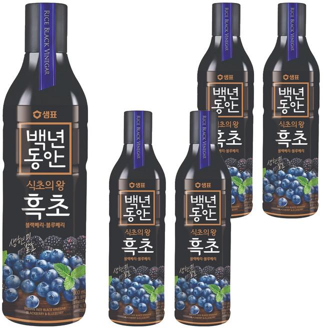 샘표 백년동안 현미발효 흑초 블랙블루베리, 900ml, 5개