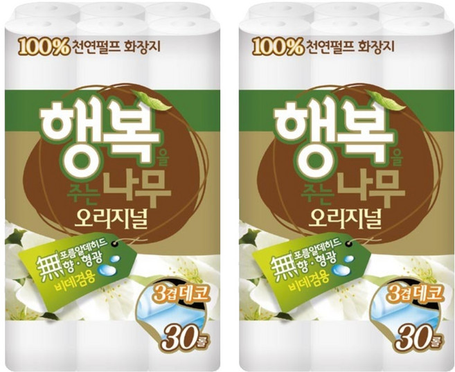 행복을주는나무 오리지널 천연펄프 3겹 고급롤화장지, 27m, 30개입, 2개