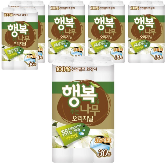 행복을주는나무 오리지널 천연펄프 3겹 고급롤화장지, 27m, 30개입, 6개