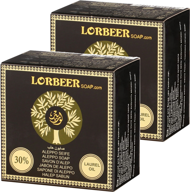 LORBEER 洛貝爾 敘利亞洛貝爾阿勒坡 窖藏手工淨膚洗髮古皂30%月桂油, 135g, 2個