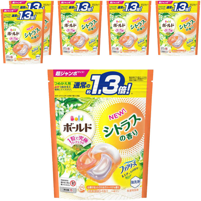 Bold 日本原裝進口 4in1 超強洗淨4D洗衣膠囊補充裝 柑橘馬鞭草, 14顆, 6袋