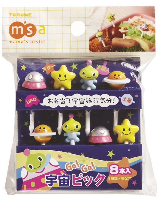 TORUNE m'sa 宇宙外星人造型食物裝飾固定叉 P-3205, 8支, 1包