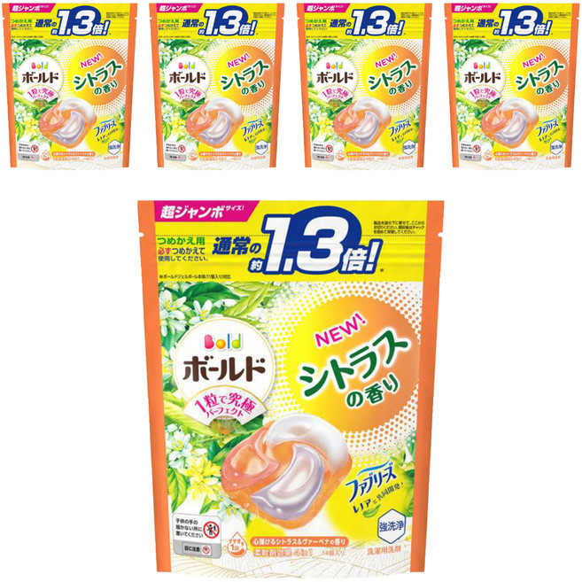 Bold 日本原裝進口 4in1 超強洗淨4D洗衣膠囊補充裝 柑橘馬鞭草, 14顆, 5袋