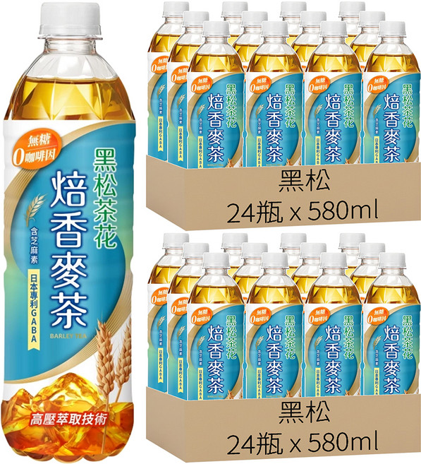 黑松茶花 焙香麥茶, 580ml, 48瓶