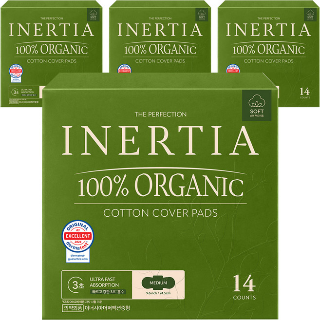 이너시아 더 퍼펙션 유기농 생리대 날개형, 중형, 14개입, 4개