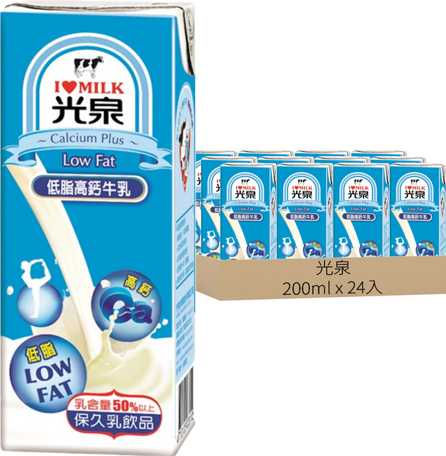 光泉 低脂高鈣牛乳, 200ml, 24入