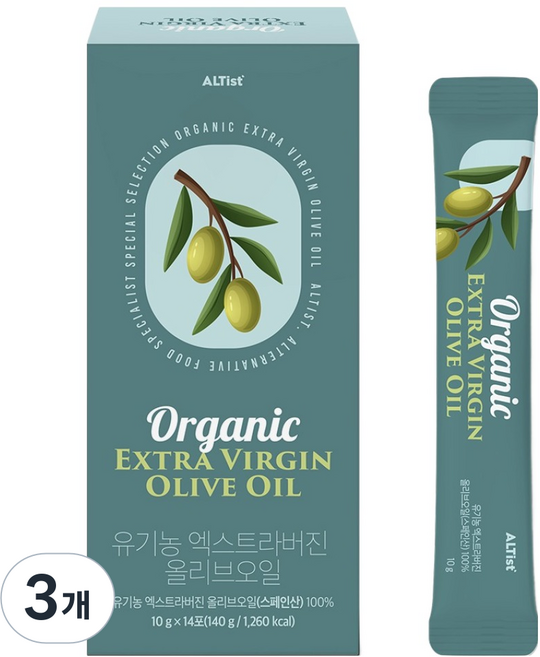 알티스트 유기농 엑스트라 버진 올리브오일 스틱, 140g, 3개