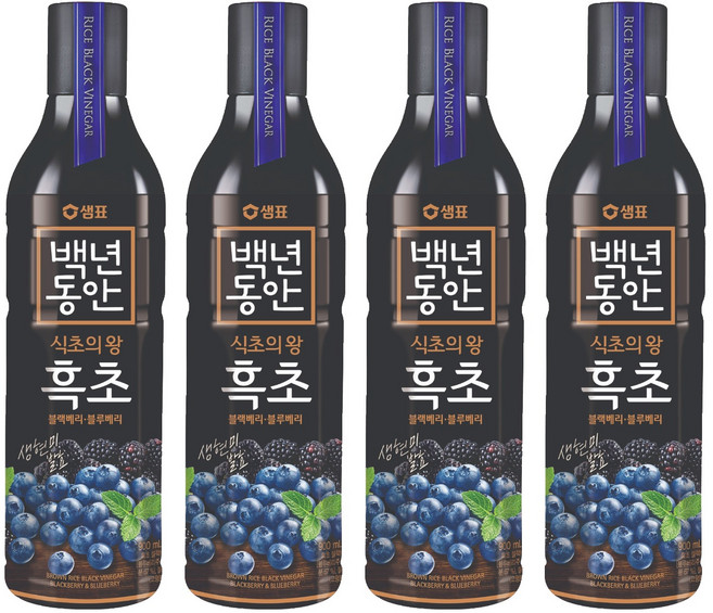 샘표 백년동안 현미발효 흑초 블랙블루베리, 900ml, 4개