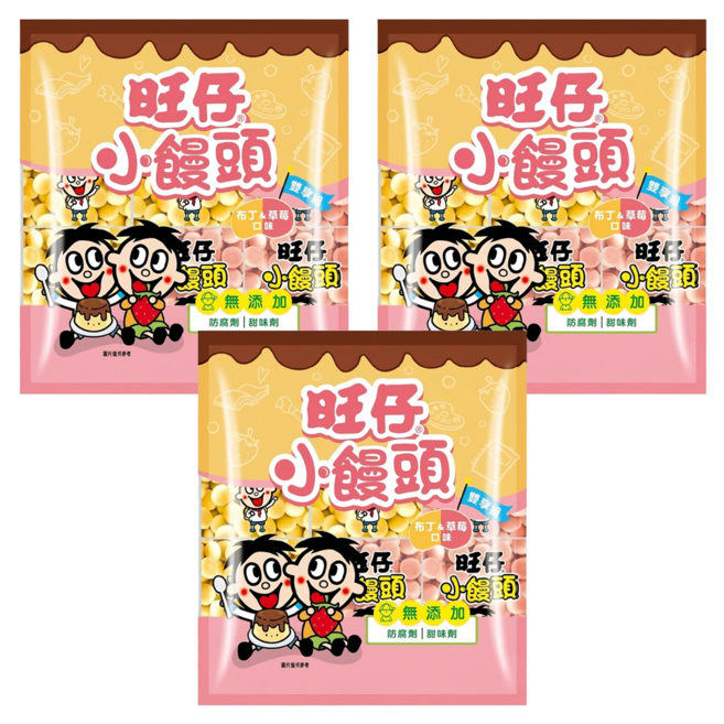 旺旺 旺仔小饅頭 布丁 20g 7包 + 草莓 20g 8包, 300g, 3袋