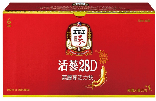 正官庄 活蔘28D 高麗蔘活力飲禮盒, 10瓶, 100ml, 1盒