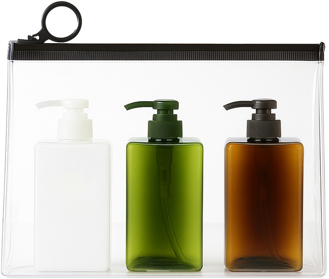 놀자리빙 무지 샴푸통 화장품용기 공병 100ml x 3종 + 지퍼백, 공병(투명 어두운색), 1세트