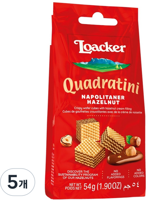 Loacker 萊佳哈斯 樂家方形拿坡里威化餅, 5個, 54g