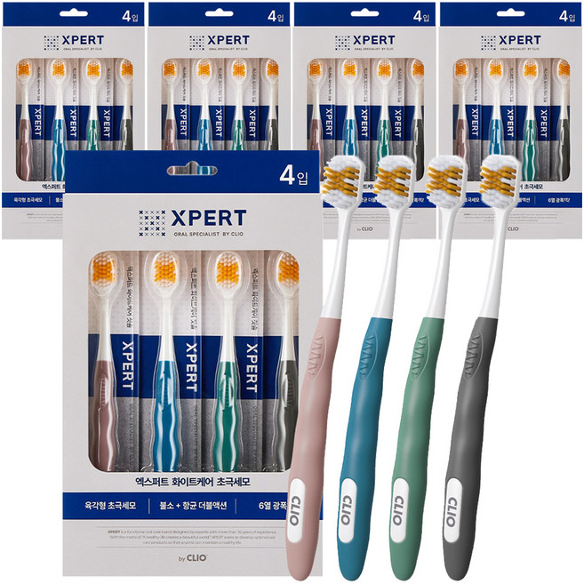 XPERT 화이트케어 불소초극세모 칫솔, 4개입, 5개