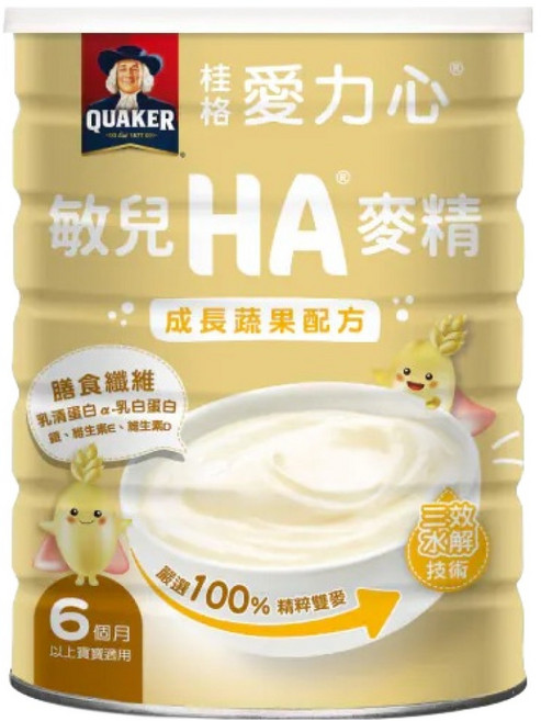 QUAKER 桂格 敏兒HA麥精 成長蔬果配方 6個月以上, 700g, 1罐