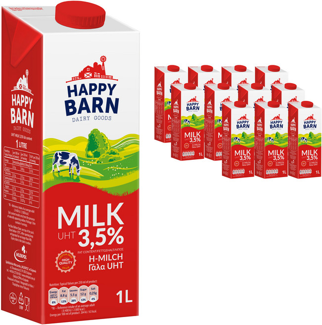 MLEKPOL 해피반 멸균우유 3.5%, 1L, 12개