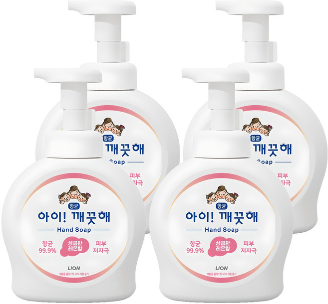 아이깨끗해 항균 폼 핸드워시 레몬향, 490ml, 4개