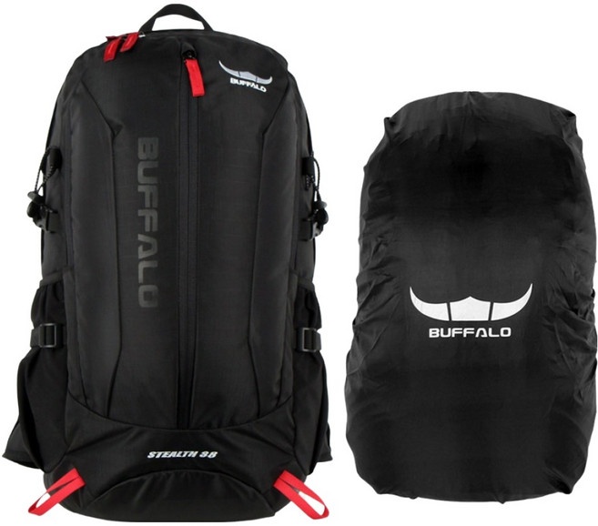버팔로 스텔스 배낭 하드프레임 38L 방수커버 포함, 블랙