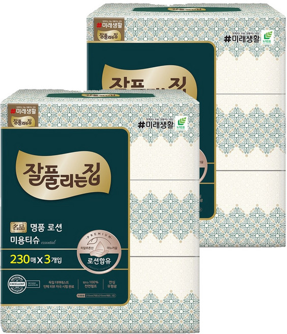 잘풀리는집 명품 로션 천연펄프 미용티슈 2겹, 230매, 6개