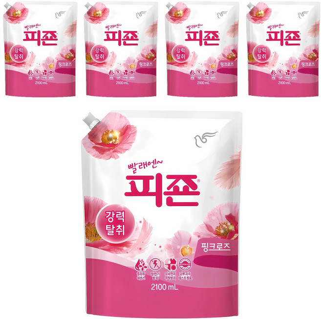피죤 레귤러 섬유유연제 핑크로즈 리필, 2.1L, 5개