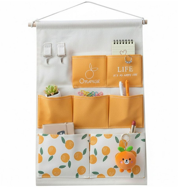 라이프템 벽걸이 행거 다용도 수납 정리함 7칸, 오렌지