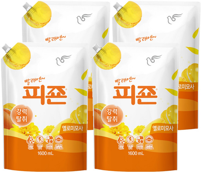 피죤 레귤러 섬유유연제 옐로미모사향 리필, 1.6L, 4개