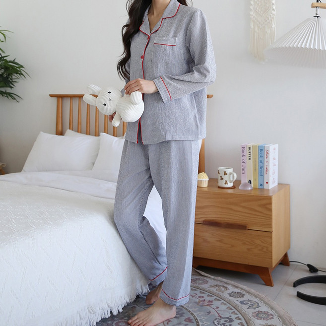 제이나나 여성용 언빌 컬러 파이핑 스트라이프 파자마 상하의 세트