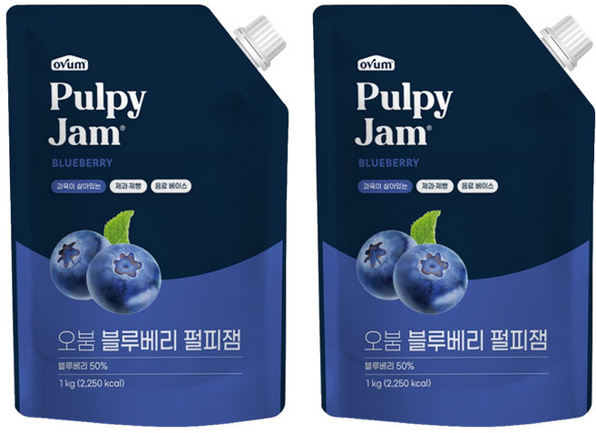 오붐 블루베리 펄피잼, 1kg, 2개