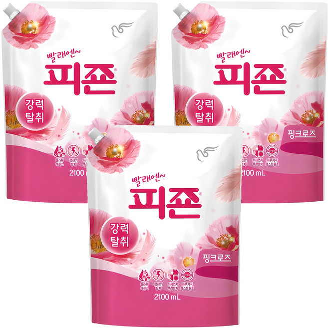 피죤 레귤러 섬유유연제 핑크로즈 리필, 2.1L, 3개