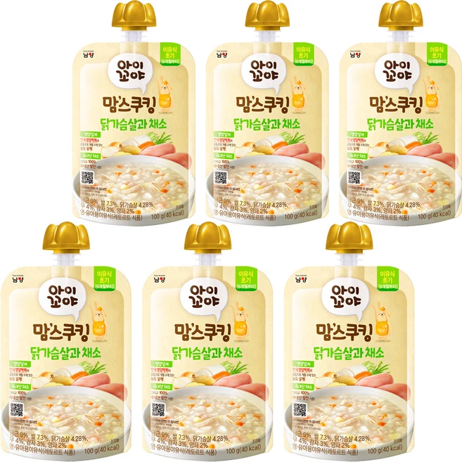 아이꼬야 맘스쿠킹 이유식 6개월부터, 100g, 6개, 닭가슴살과 채소 - 쿠팡