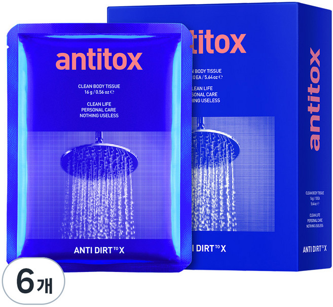 안티톡스 한장샤워 클린 바디티슈 10p, 160g, 6개