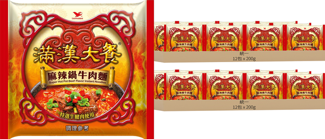 統一 滿漢大餐 麻辣鍋牛肉麵 200g, 24包