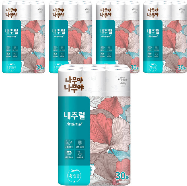 나무야나무야 내추럴 3겹 고급롤화장지, 27m, 30롤, 5개