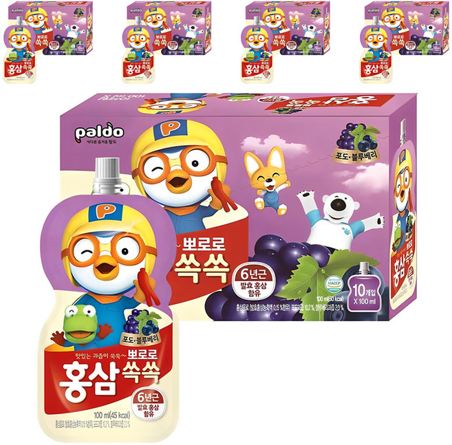 팔도 뽀로로 홍삼쏙쏙 어린이 음료 포도블루베리맛, 100ml, 50개