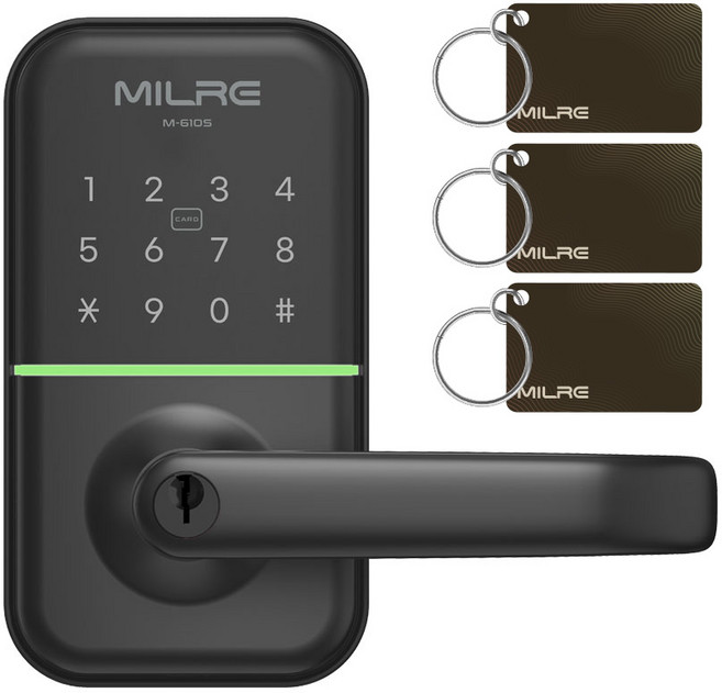 Milre 美樂 免鑽孔木門專用數位把手門鎖 M-610S + 感應卡 3p + 鑰匙 2p 套組, 客戶自行安裝