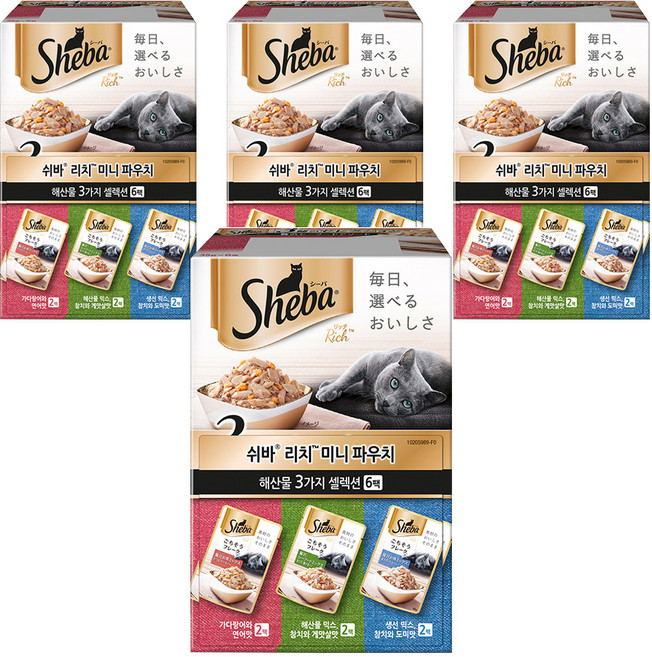 쉬바 1세 이상 고양이 리치 미니 주식파우치 3가지 세트, 해산물, 35g, 24개