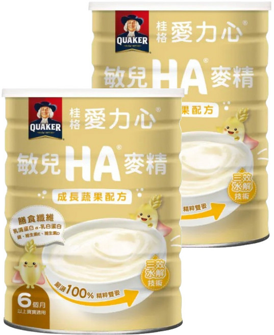 QUAKER 桂格 敏兒HA麥精 成長蔬果配方 6個月以上, 700g, 2罐