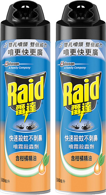 Raid 雷達 噴霧殺蟲劑 含柑橘精油, 500ml, 2罐