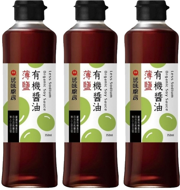 萬家香 玩味廚房薄鹽有機醬油, 350ml, 3瓶