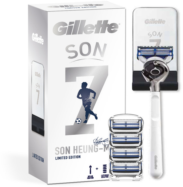 질레트 손흥민팩 스킨텍 모듈러 핸들 + 면도날 5p + 면도기 거치대, 1세트