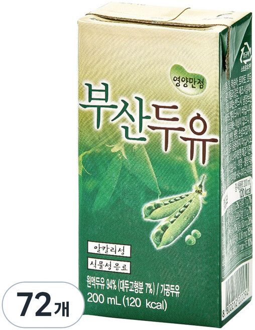 부산우유 두유, 72개, 200ml