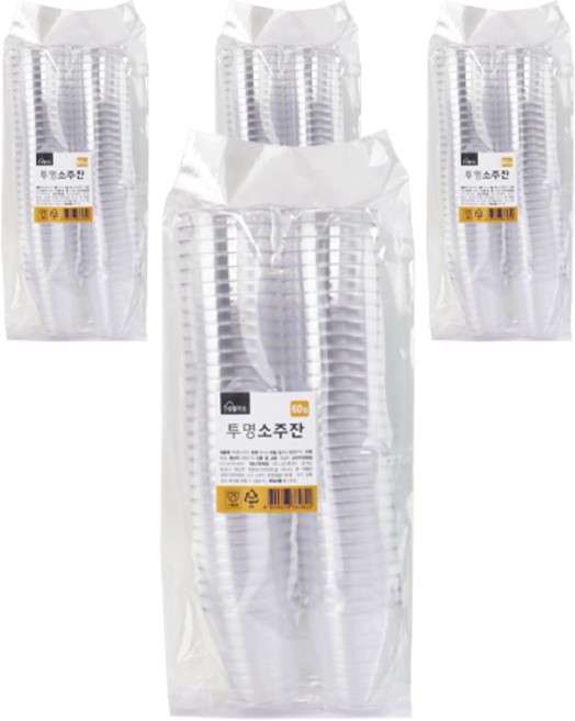 생활미소 투명한 소주잔 65ml, 60개입, 4개