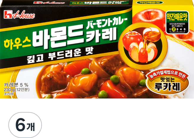 하우스 바몬드 카레 약간매운맛, 230g, 6개