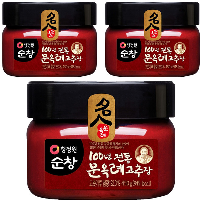 청정원순창 100년 전통 문옥례 고추장, 450g, 3개