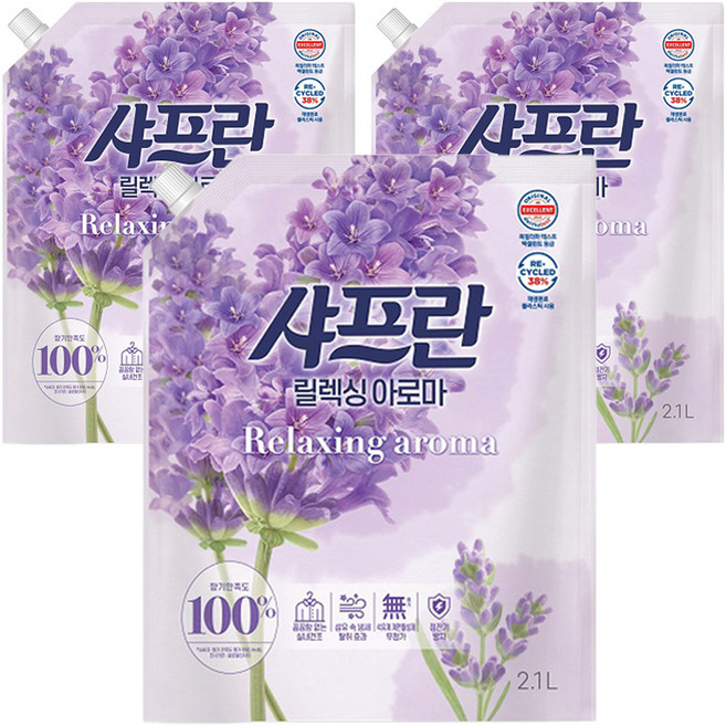 샤프란 섬유유연제 릴렉싱 아로마 리필, 2.1L, 3개