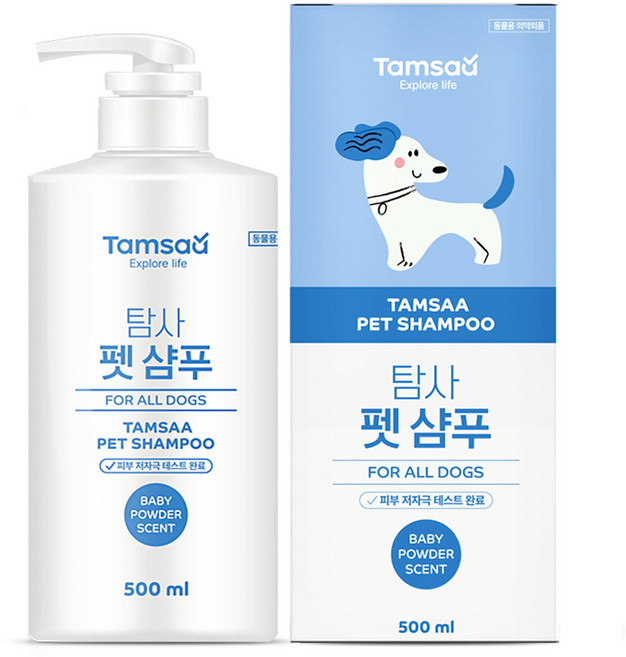 탐사 저자극테스트 완료 펫 샴푸 모든 강아지용 베이비파우더향, 1개, 500ml