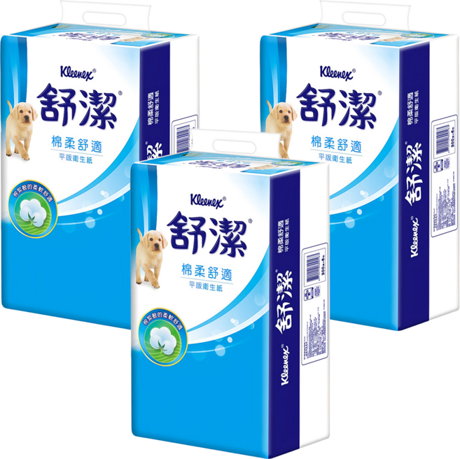 Kleenex 舒潔 棉柔舒適平版衛生紙 300張, 6包, 3袋