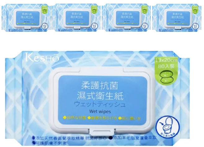 KeSHO 柔護抗菌濕式衛生紙, 1入, 5包