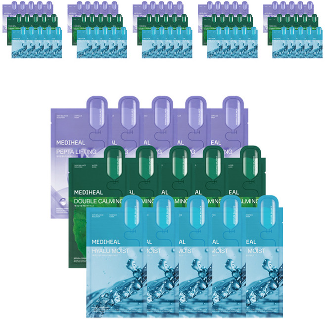 메디힐 더블 카밍 워터 5p + 히알루 모이스트 에센스 5p + 펩타 리프팅 앰플 5p 마스크팩 세트, 15매, 6세트